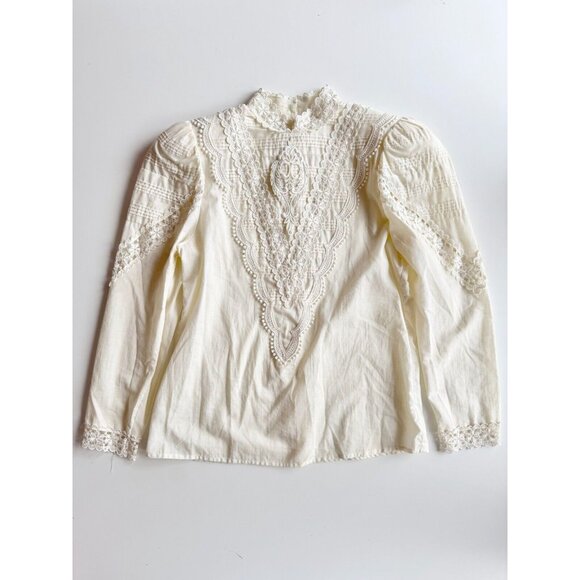 Vintage 80's SCOTT MCCLINTOCK Cream Cotton Lace Victorian Style Blouse, Size 6 - Picture 5 of 16